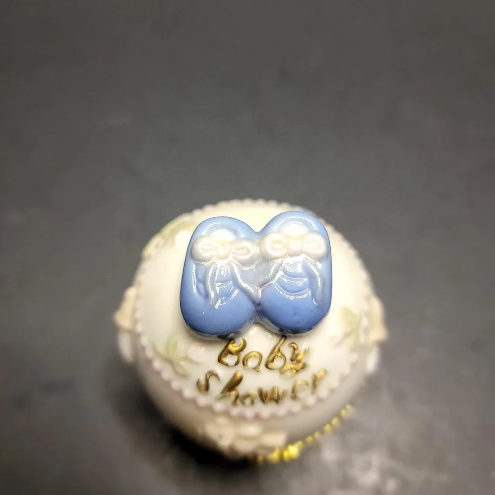 Fine Porcelain Baby Shower Hinged Trinket Box Baby Boy